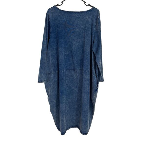 Mordenmiss Oversize Blue Denim Pockets Casual Long Sleeve Shirt Dress - Picture 3 of 9